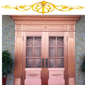 厂家定制中式简约双开玻璃铜门 玻璃防盗门对开浮雕铜门进户门