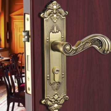 铜门锁、通用型锁具机械室内卧室房实木门仿古欧式门锁、执手锁