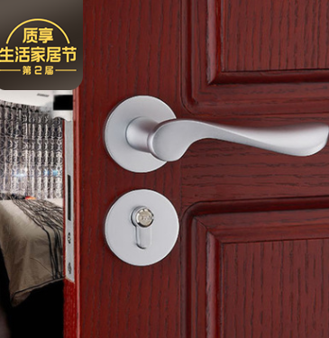 太空铝锁具室内门锁分体锁卧室门锁简约叶子静音黑色木门锁分体圈