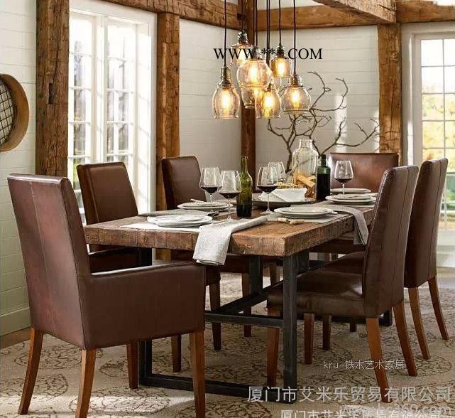 美式复古实木餐桌咖啡店甜品店桌椅家用餐桌松木餐桌酒店西餐桌