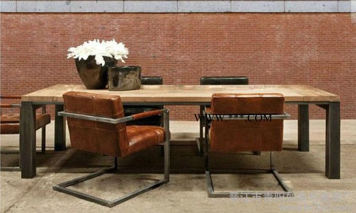 铁艺实木成套餐桌椅 咖啡厅 松木休闲酒吧桌 办公桌组合