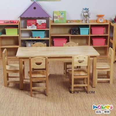 幼儿园实木长条桌椅六人课桌松木儿童学习桌椅生产厂家