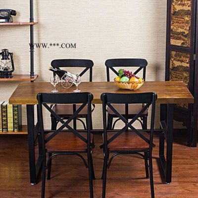 美式铁艺实木餐桌 餐厅复古简约餐桌椅 酒店家具定制家用松木饭桌