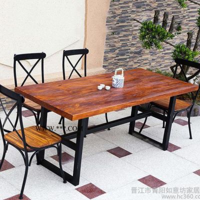 美式乡村 实木餐桌椅组合 做旧老松木饭桌 酒吧桌办公桌 订做