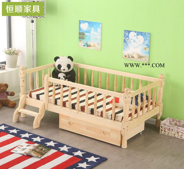 直销 实木儿童床 婴儿松木床带箱体护栏男孩女孩床
